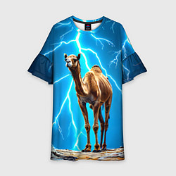 Платье клеш для девочки Верблюд и удар молнии, цвет: 3D-принт