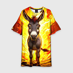Платье клеш для девочки Ослик в огне, цвет: 3D-принт