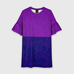 Платье клеш для девочки Фиолетовый синий узор с абстрактными линиями, цвет: 3D-принт