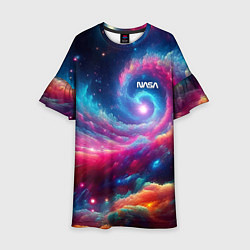 Платье клеш для девочки Неоновая галактическая спираль - нейроарт, цвет: 3D-принт