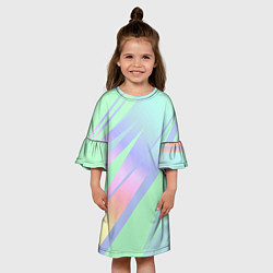 Платье клеш для девочки Светлый зелёный мятный с полосами градиент, цвет: 3D-принт — фото 2