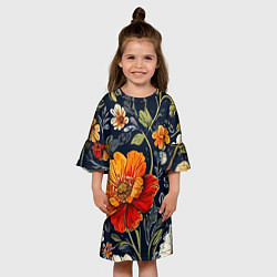 Платье клеш для девочки Маки и пионы старинный паттерн, цвет: 3D-принт — фото 2