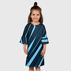 Платье клеш для девочки Тёмный бирюзовый контрастные полосы, цвет: 3D-принт — фото 2
