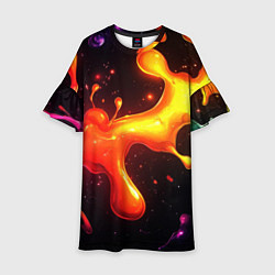 Платье клеш для девочки Радужные кляксы на черном фоне, цвет: 3D-принт