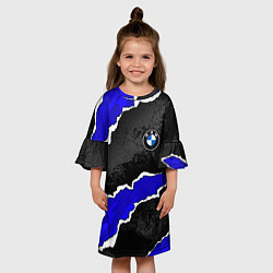 Платье клеш для девочки BMW - синие разрывы, цвет: 3D-принт — фото 2