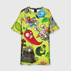 Платье клеш для девочки Растения против зомби с героями, цвет: 3D-принт