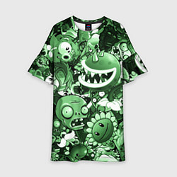 Платье клеш для девочки Растения против зомби в зеленом цвете, цвет: 3D-принт