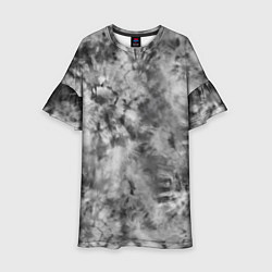 Платье клеш для девочки Серый тай дай - абстракция, цвет: 3D-принт