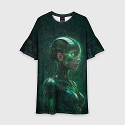 Платье клеш для девочки Девушка-андроид в зелёных тонах, цвет: 3D-принт