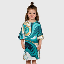 Платье клеш для девочки Бирюза и золото, цвет: 3D-принт — фото 2