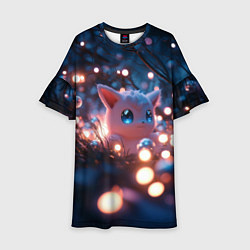 Платье клеш для девочки Белый пушистый покемон, цвет: 3D-принт