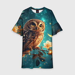 Платье клеш для девочки Сова на фоне ночного неба, цвет: 3D-принт