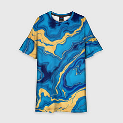 Платье клеш для девочки Синий мрамор с золотом, цвет: 3D-принт