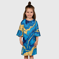 Платье клеш для девочки Синий мрамор с золотом, цвет: 3D-принт — фото 2