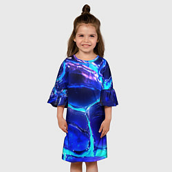 Платье клеш для девочки Объемные плиты в неоновом свечение, цвет: 3D-принт — фото 2