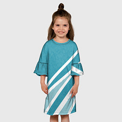 Платье клеш для девочки Бело-голубой абстракция с полосами, цвет: 3D-принт — фото 2