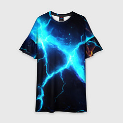 Платье клеш для девочки Голубой разлом из молний, цвет: 3D-принт