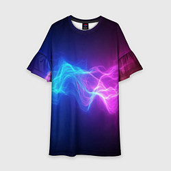 Платье клеш для девочки Звуковая волна неоновый узор, цвет: 3D-принт
