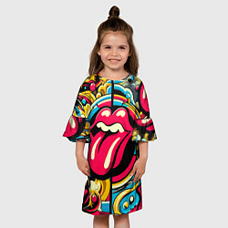 Платье клеш для девочки Rolling Stones logo - pop art pattern, цвет: 3D-принт — фото 2