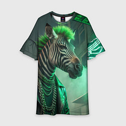 Платье клеш для девочки Cyperpunk zebra, цвет: 3D-принт