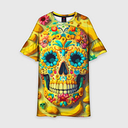 Платье клеш для девочки Красочный летний паттерн с черепом - нейроарт, цвет: 3D-принт
