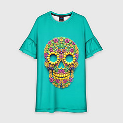 Платье клеш для девочки Цветочный череп, цвет: 3D-принт