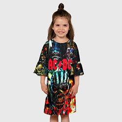 Платье клеш для девочки ACDC рок монстры, цвет: 3D-принт — фото 2