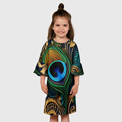 Платье клеш для девочки Узоры и перья павлина, цвет: 3D-принт — фото 2