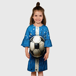 Платье клеш для девочки Футбольный мяч на синем, цвет: 3D-принт — фото 2