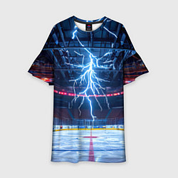 Платье клеш для девочки Удар молнии в хоккейную площадку, цвет: 3D-принт