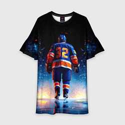 Платье клеш для девочки Хоккеист в синем пламени, цвет: 3D-принт