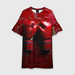 Платье клеш для девочки Бойцовские перчатки на красном, цвет: 3D-принт