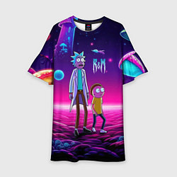 Платье клеш для девочки Морти и Рик на планете неоновых сказочных грибов, цвет: 3D-принт
