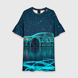 Платье клеш для девочки BMW неоновый фон, цвет: 3D-принт