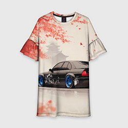 Платье клеш для девочки Черная БМВ и сакура, цвет: 3D-принт