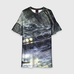 Платье клеш для девочки БМВ брызги из под колес, цвет: 3D-принт