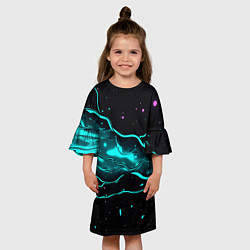 Платье клеш для девочки Голубые неоновые волны текстура, цвет: 3D-принт — фото 2
