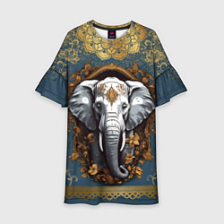 Платье клеш для девочки Слон лотос и золотая мандала, цвет: 3D-принт