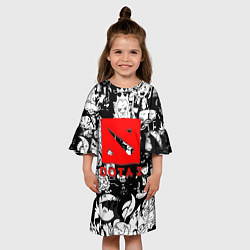 Платье клеш для девочки Dota черно белые персонажи, цвет: 3D-принт — фото 2