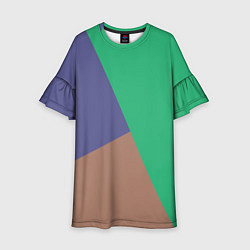 Платье клеш для девочки Триада зелёный фиолетовый и коричневый геометричны, цвет: 3D-принт