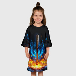 Платье клеш для девочки Бейсбольная битав синем пламени, цвет: 3D-принт — фото 2