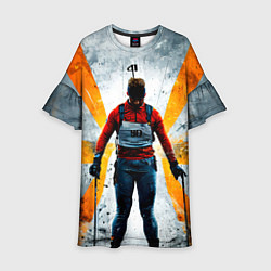 Платье клеш для девочки Биатлонист на сером, цвет: 3D-принт