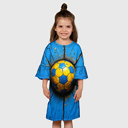 Платье клеш для девочки Гандбольный мяч на синем, цвет: 3D-принт — фото 2