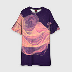 Платье клеш для девочки Бежевые волны текстура, цвет: 3D-принт