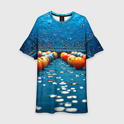 Платье клеш для девочки Бильярдные шары на синем, цвет: 3D-принт