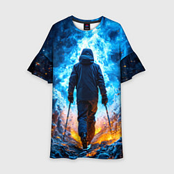 Платье клеш для девочки Лыжник в огне, цвет: 3D-принт