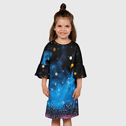 Платье клеш для девочки Синяя текстура бокке, цвет: 3D-принт — фото 2