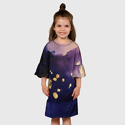 Платье клеш для девочки Золотая краска на текстуре, цвет: 3D-принт — фото 2