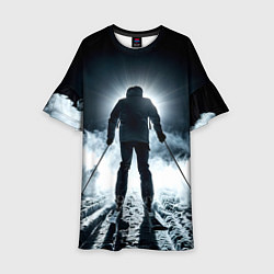 Платье клеш для девочки Лыжник идет в гору в ночи, цвет: 3D-принт