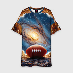 Платье клеш для девочки Мяч для американского футбола в космосе, цвет: 3D-принт